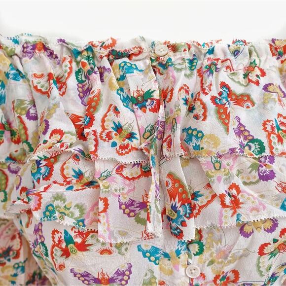 Zadig & Voltaire Butterfly Silk Blouse | Off Shoulder Ruffle Top Boho Romantic - Picture 15 of 16
